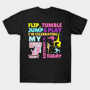 Gymnastics Girls 7th Birthday Themed Party Kids Seven Year Old T-Shirt